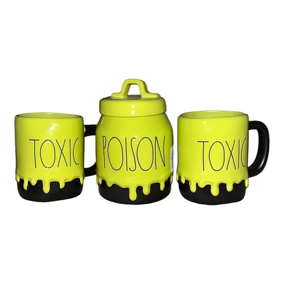 Rae Dunn Dining Rae Dunn Poison Black Green Drip Baby Canister W 2 Toxic Mugs Halloween
